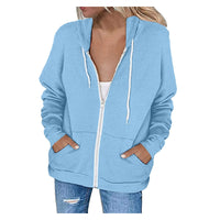 Alessia Casual Jacket with Zip Front and Pockets in Light Blue