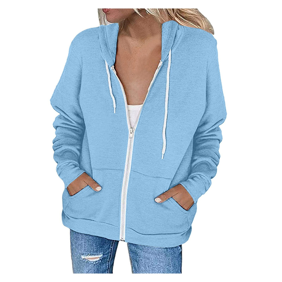 Alessia Casual Jacket with Zip Front and Pockets in Light Blue