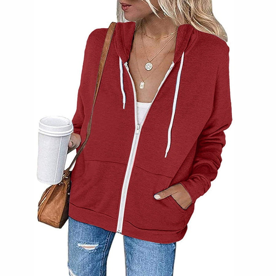 Alessia Casual Jacket with Zip Front and Pockets in Red