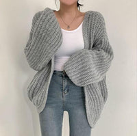 Alessia Knit Cardigan with V-Neck and Oversized in Grey