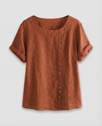 Alessia Linen Blouse with Button Front in Brown