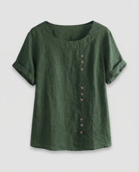 Alessia Linen Blouse with Button Front in Green