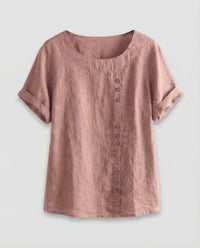 Alessia Linen Blouse with Button Front in Pink