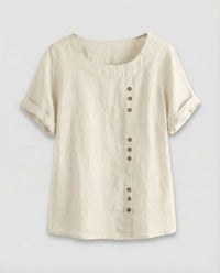 Alessia Linen Blouse with Button Front in White