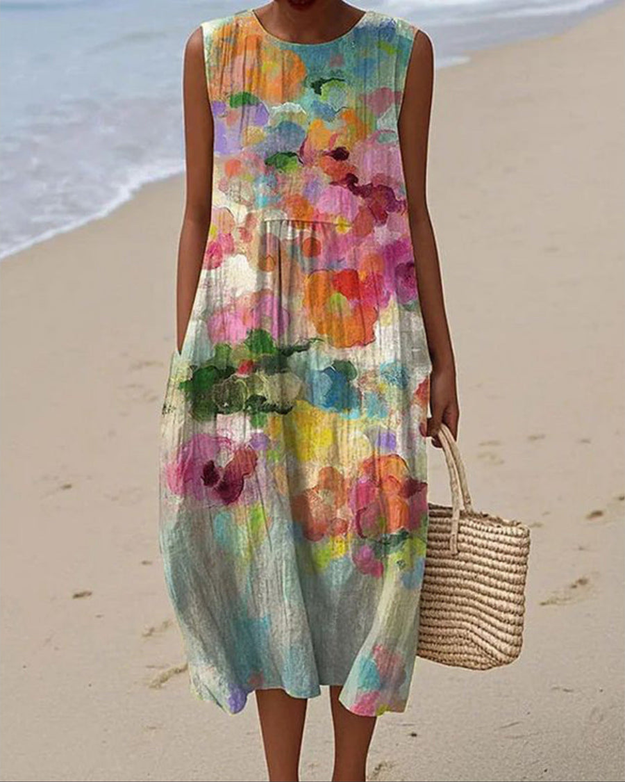 Alexis™ Watercolor-Effect Fluid Dress in Pastel Multicolour
