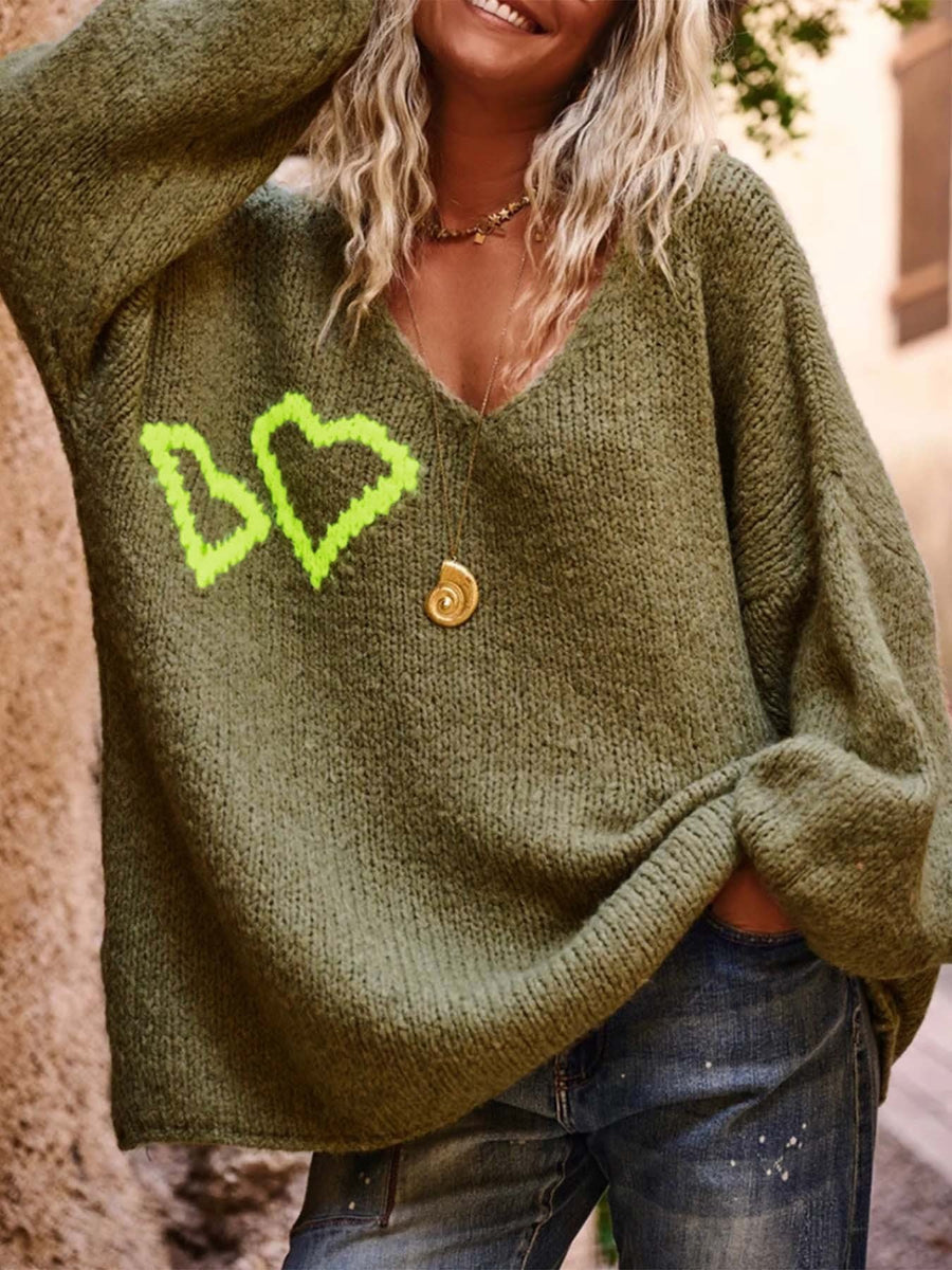 Alice Casual Sweater with Oversized in Olive Green