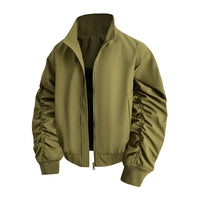 Alice Elegant Jacket with Stand Collar in Olive Green