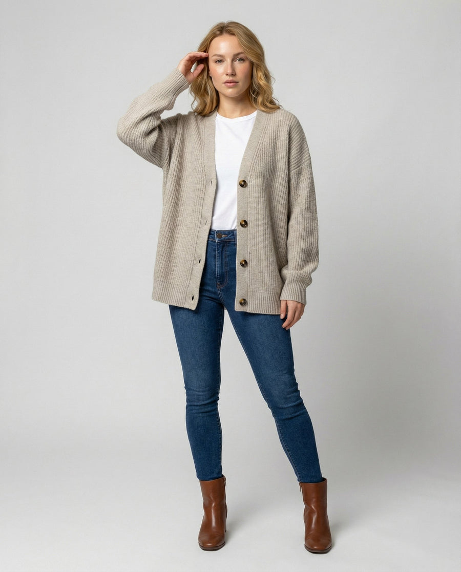 Alice Elegant Knit Cardigan in Light Grey