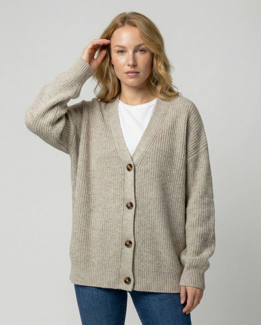 Alice Elegant Knit Cardigan in Light Grey