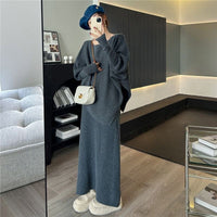 Alice Elegant Knit Dress with Puff Sleeve in Grey
