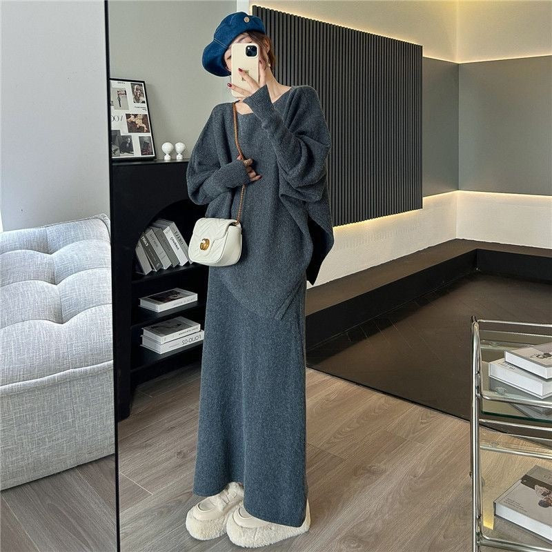 Alice Elegant Knit Dress with Puff Sleeve in Grey