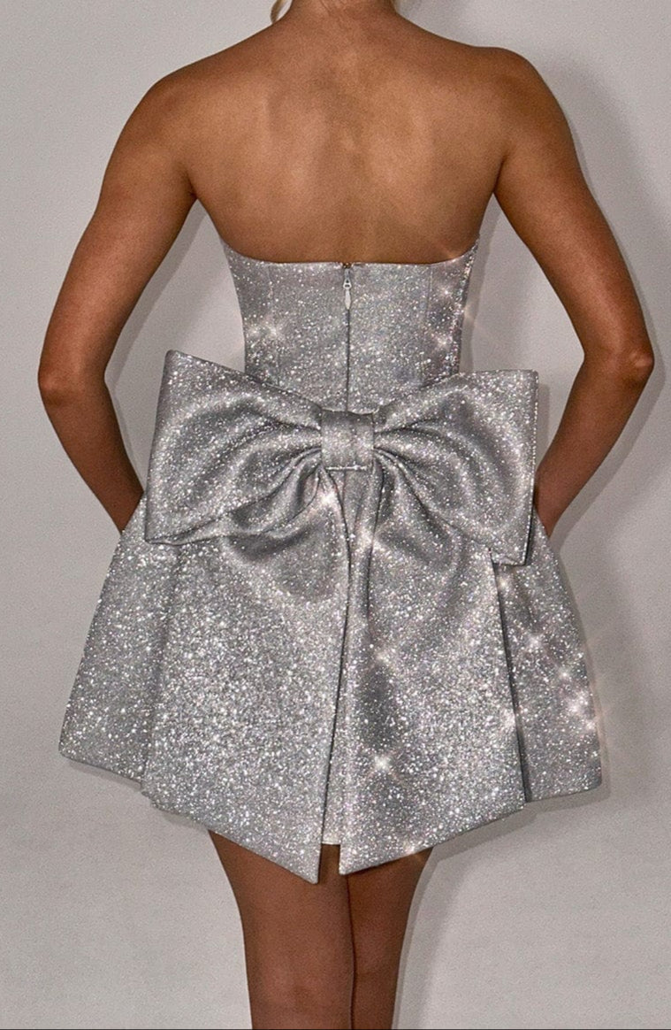 Isabella | Women's Statement Glitter Bow Mini Dress
