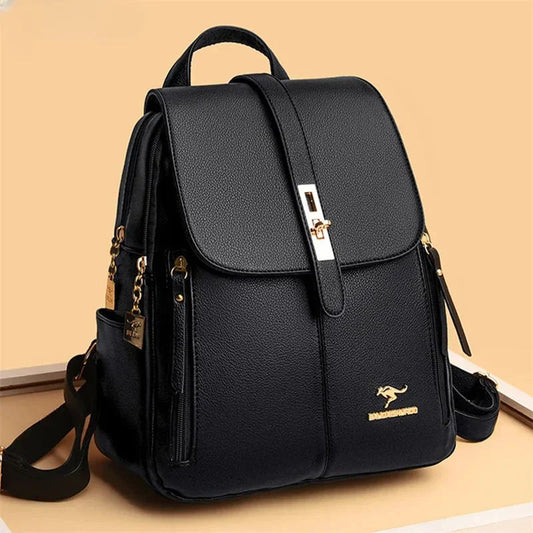 Alisa Women's Leather Backpack with Lock Clasp in Black