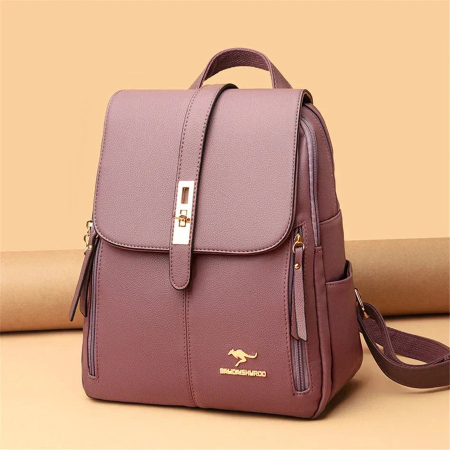 Alisa Women's Leather Backpack with Lock Clasp in Purple