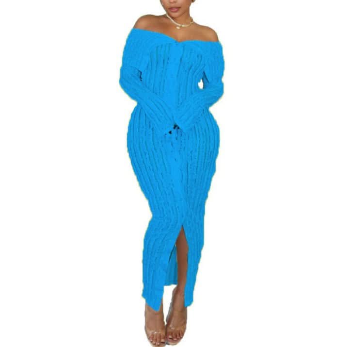 Alise | Off Shoulder Maxi Dress in Blue