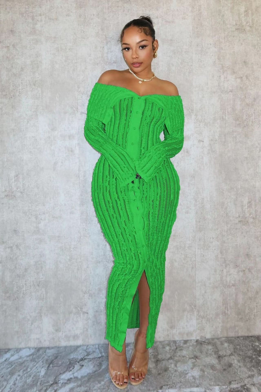 Alise | Off Shoulder Maxi Dress in Green
