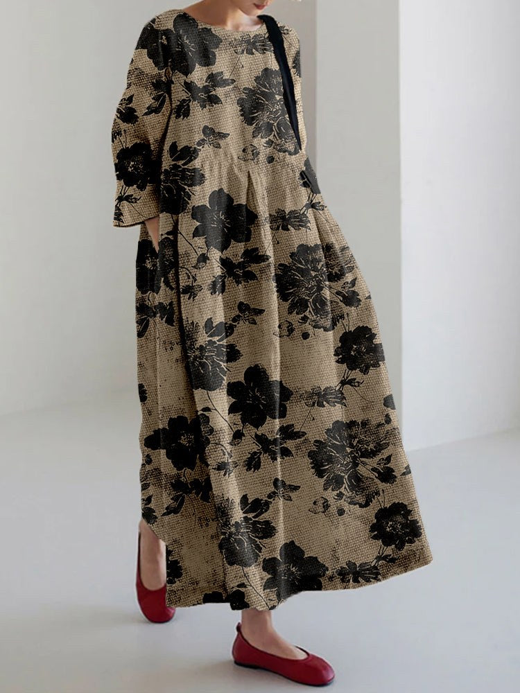 Alison™ Flowing Botanical Dress in Brown