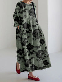 Alison™ Flowing Botanical Dress in Green