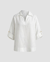 Althea Casual Linen Blouse with V-Neck in White