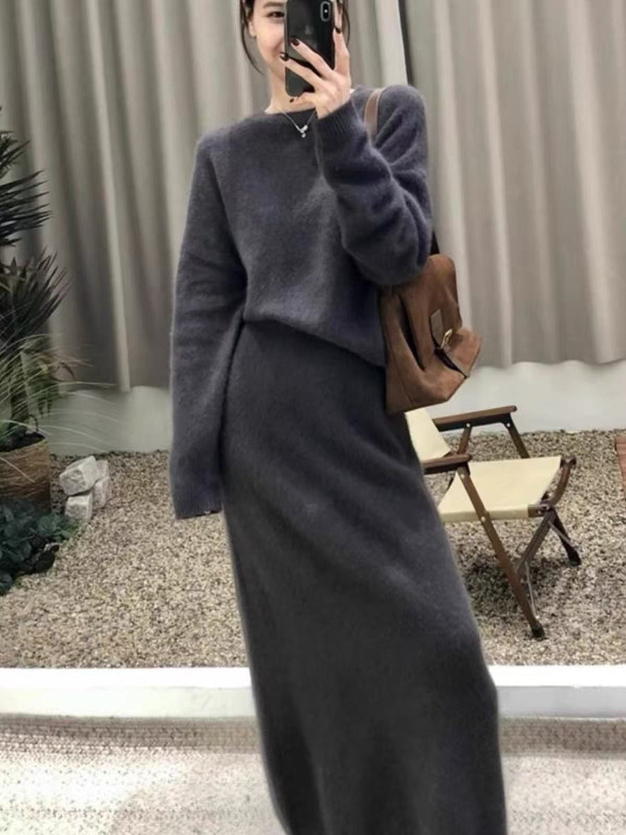 Althea Elegant Knit Maxi Dress in Dark Grey