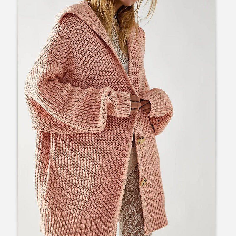 Althea Knit Cardigan with Pockets and Hood in Pink