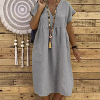 Althea Linen Maxi Dress with V-Neck and Ruffles