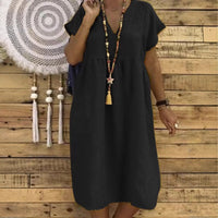 Althea Linen Maxi Dress with V-Neck and Ruffles