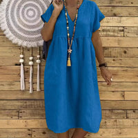 Althea Linen Maxi Dress with V-Neck and Ruffles