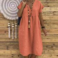 Althea Linen Maxi Dress with V-Neck and Ruffles
