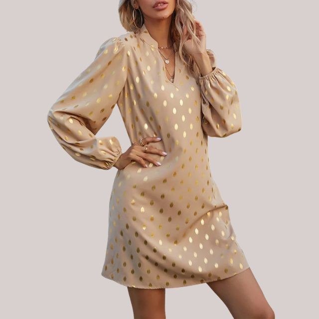 Alyssa Gold Polka Dot Mini Dress in Gold