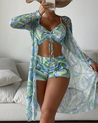 Amalfi™ High-Waist Bikini Set with Cover-Up in Green
