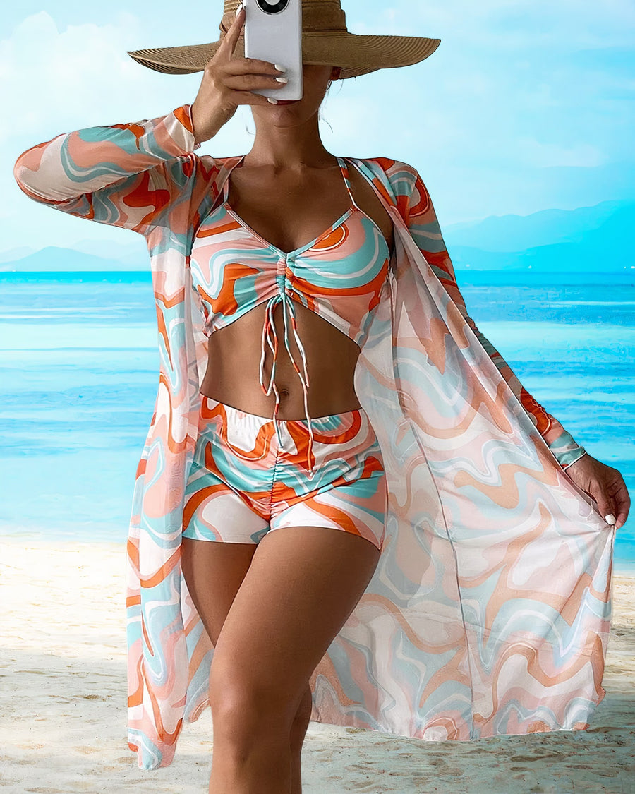 Amalfi™ High-Waist Bikini Set with Cover-Up in Orange
