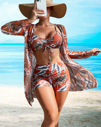 Amalfi™ High-Waist Bikini Set with Cover-Up in Red