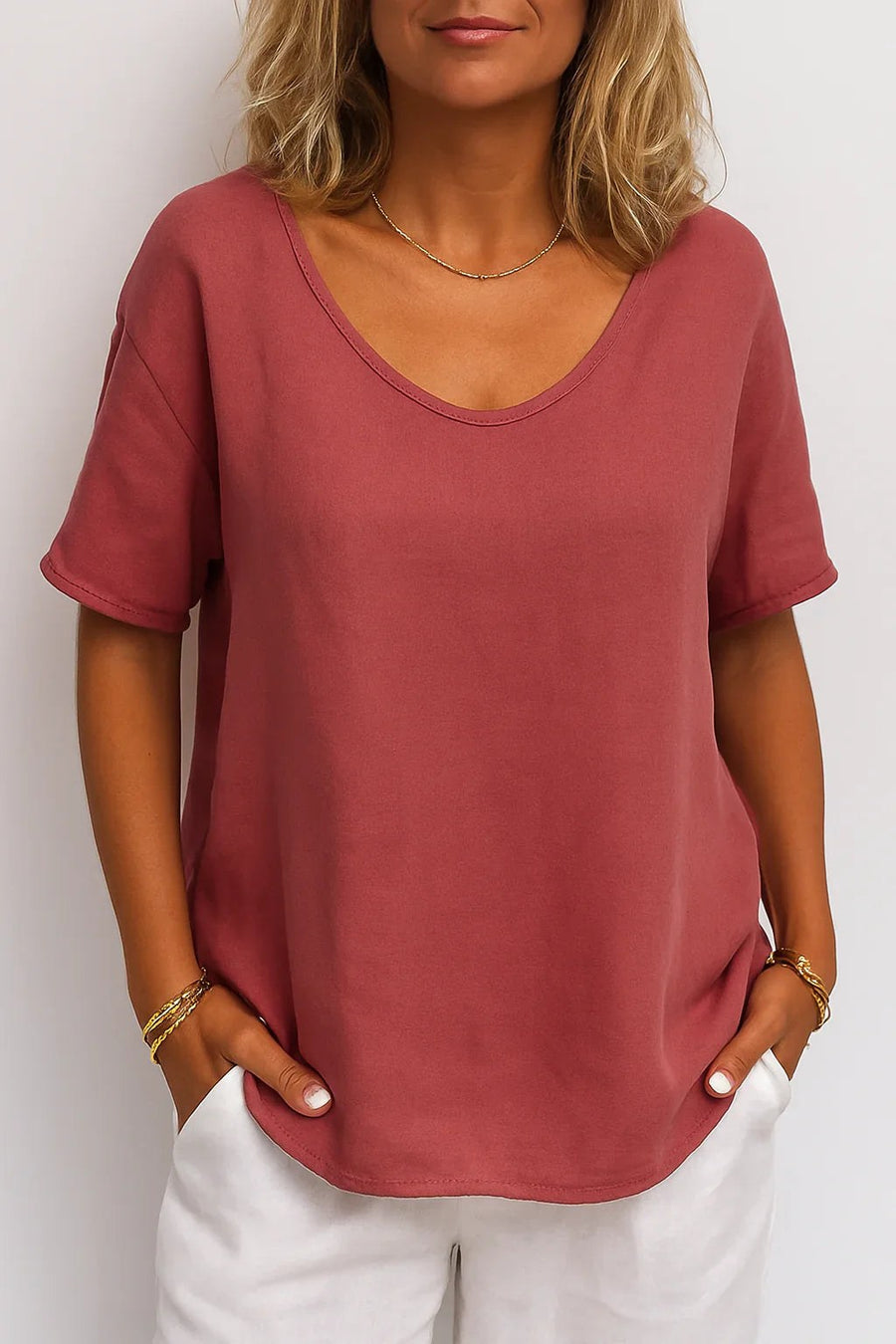 Amanda™ Relaxed Fit Casual Top in Red