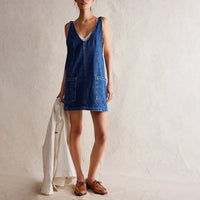 Amara Denim Overall Dress in Dark Blue