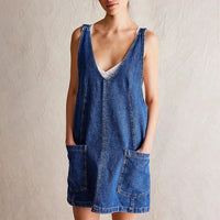 Amara Denim Overall Dress in Dark Blue