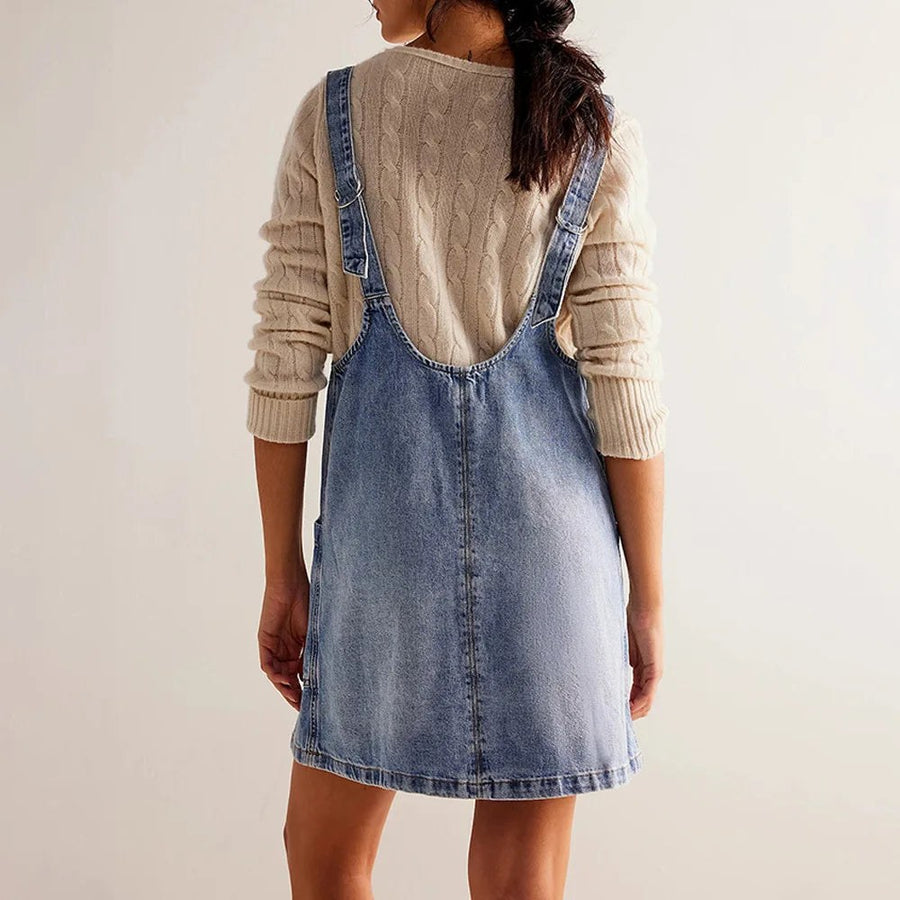 Amara Denim Overall Dress in Sky Blue