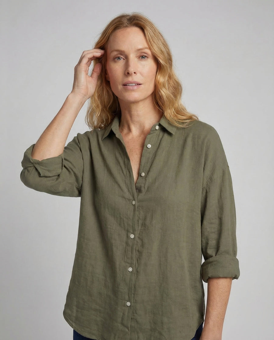 Amara Linen Blouse with Stand Collar