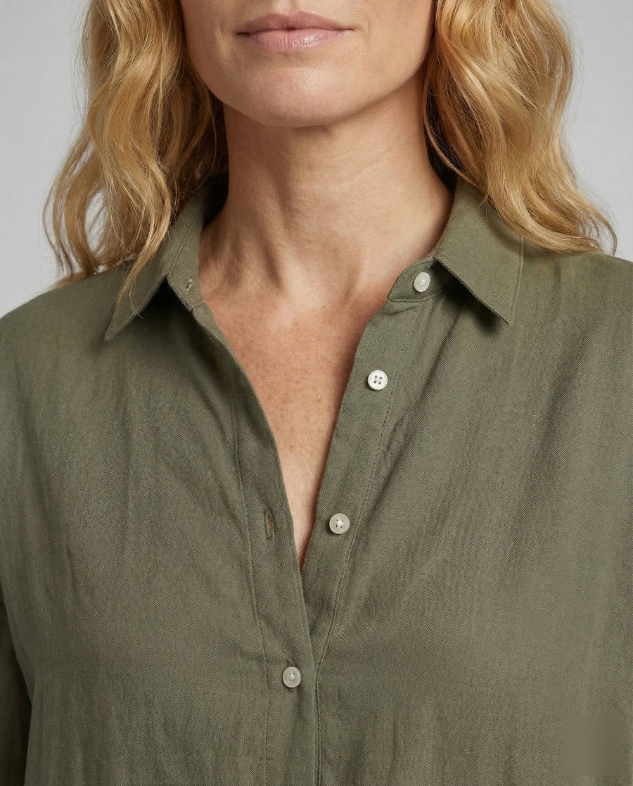 Amara Linen Blouse with Stand Collar