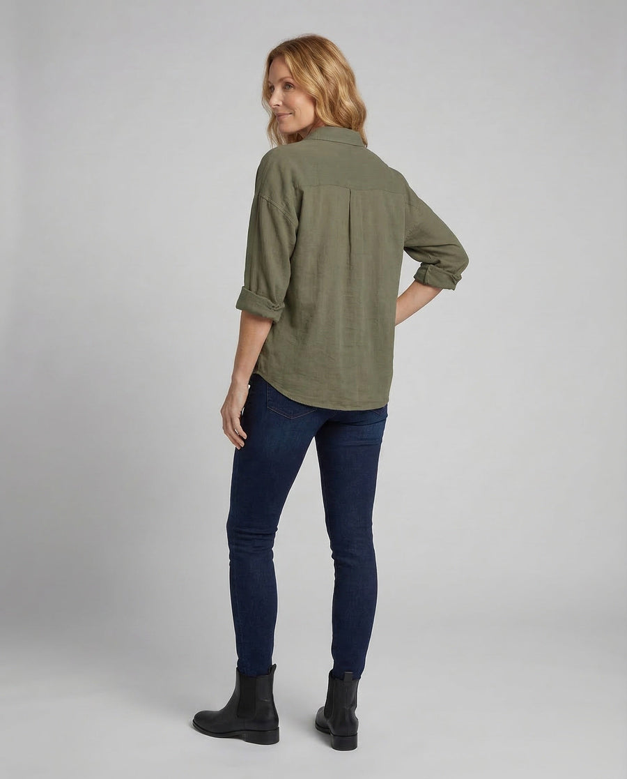 Amara Linen Blouse with Stand Collar