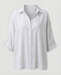 Amara Linen Blouse with Stand Collar in White