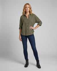 Amara Linen Blouse with Stand Collar