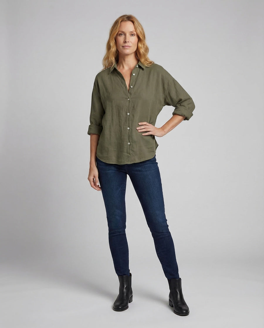Amara Linen Blouse with Stand Collar