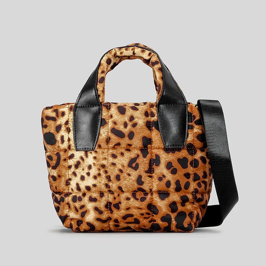 Amara Quilted Puffer Tote in Leopard