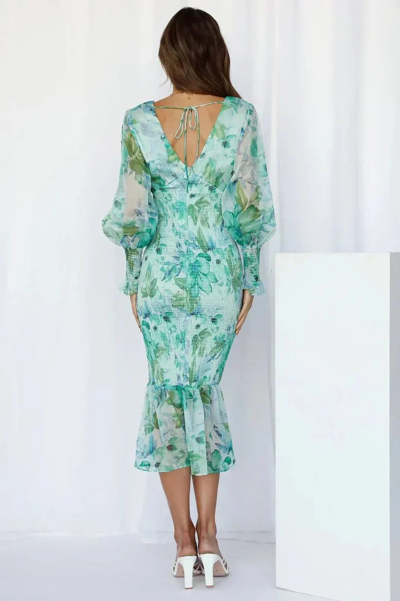 Amara Stunning Flower Dress in Green