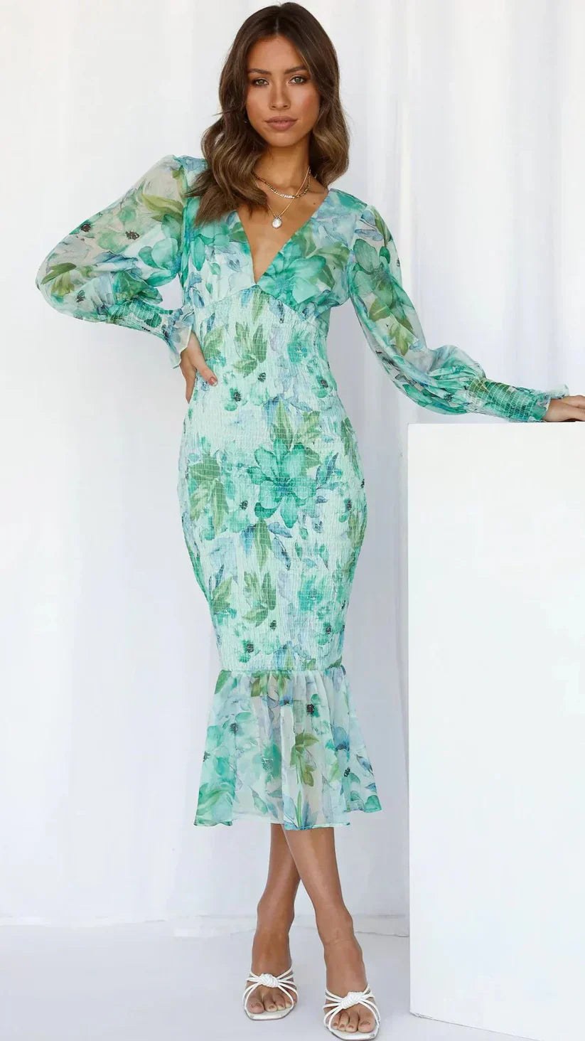 Amara Stunning Flower Dress in Green