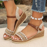 Amara™ Boho Woven Wedge Sandals in Khaki