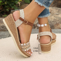 Amara™ Boho Woven Wedge Sandals in Khaki