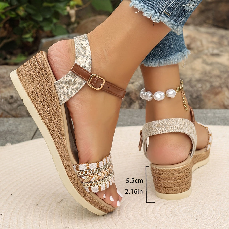 Amara™ Boho Woven Wedge Sandals in Khaki