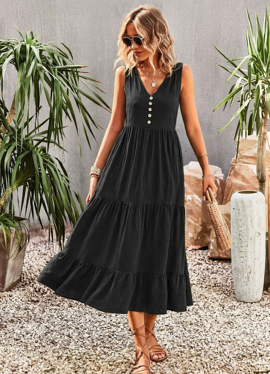 Amara™ Elegant Summer Dress in Black
